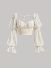 Sweetheart Neck Flounce Sleeve Crop Blouse